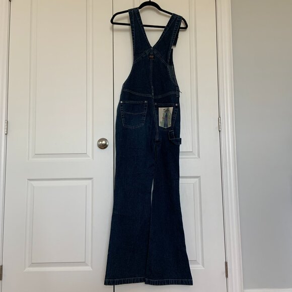 Vintage 90s Silver Jeans Flare Carpenter Denim Blue Overalls Size 5/31 - Picture 6 of 16